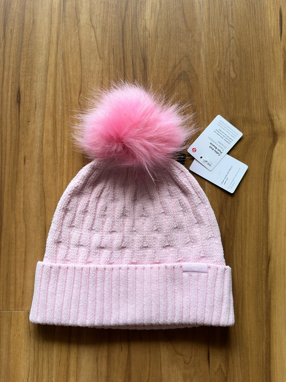 lululemon athletica Light Pink Cable Knit Hot Pink Blush Pom Beanie